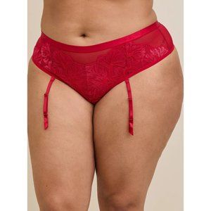 Torrid NWT Sexy Red Shimmer Lace Mid Rise Thong/Garter Belt Medium Valentine's